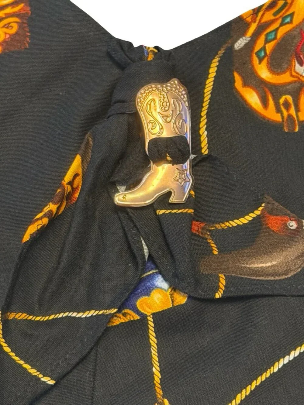 Handmade Vintage Western Cowboy Boot Print Lace Collar Capelet Scarf Gold Tone B